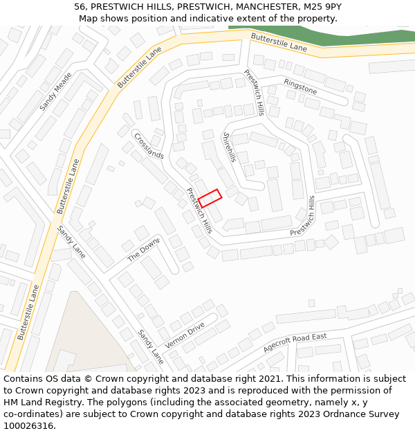 56, PRESTWICH HILLS, PRESTWICH, MANCHESTER, M25 9PY: Location map and indicative extent of plot