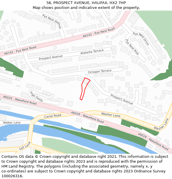 56, PROSPECT AVENUE, HALIFAX, HX2 7HP: Location map and indicative extent of plot