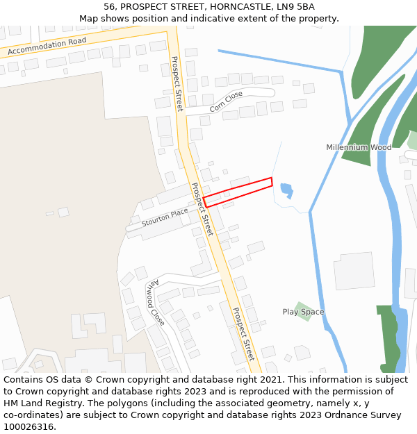 56, PROSPECT STREET, HORNCASTLE, LN9 5BA: Location map and indicative extent of plot