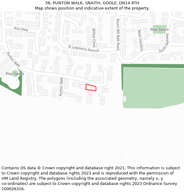 56, PUNTON WALK, SNAITH, GOOLE, DN14 9TH: Location map and indicative extent of plot