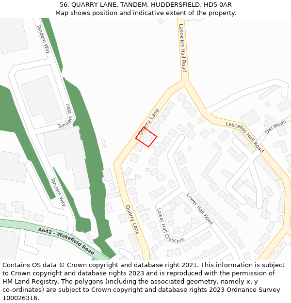 56, QUARRY LANE, TANDEM, HUDDERSFIELD, HD5 0AR: Location map and indicative extent of plot