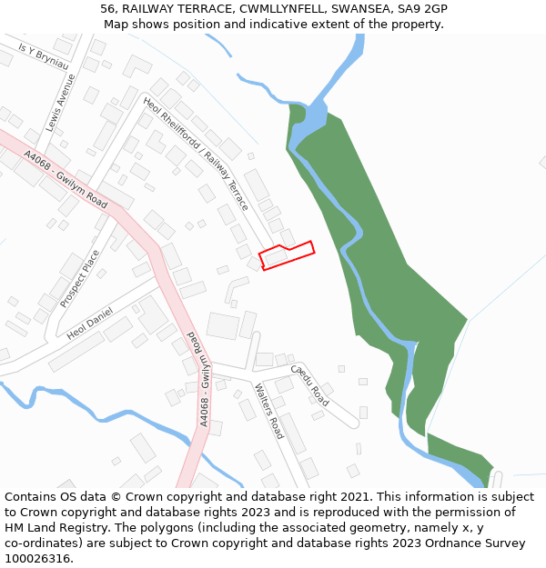 56, RAILWAY TERRACE, CWMLLYNFELL, SWANSEA, SA9 2GP: Location map and indicative extent of plot