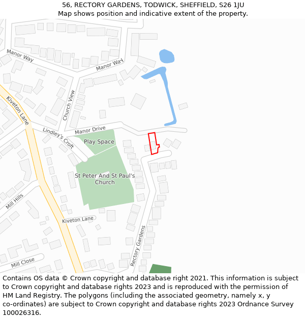 56, RECTORY GARDENS, TODWICK, SHEFFIELD, S26 1JU: Location map and indicative extent of plot