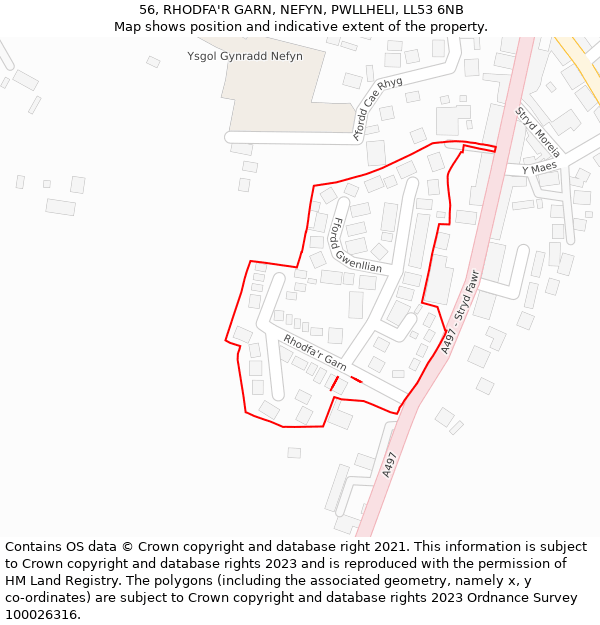 56, RHODFA'R GARN, NEFYN, PWLLHELI, LL53 6NB: Location map and indicative extent of plot