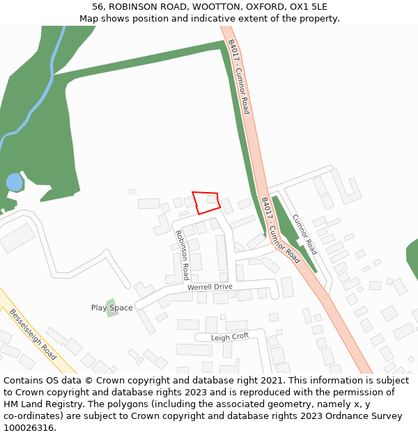 56, ROBINSON ROAD, WOOTTON, OXFORD, OX1 5LE: Location map and indicative extent of plot