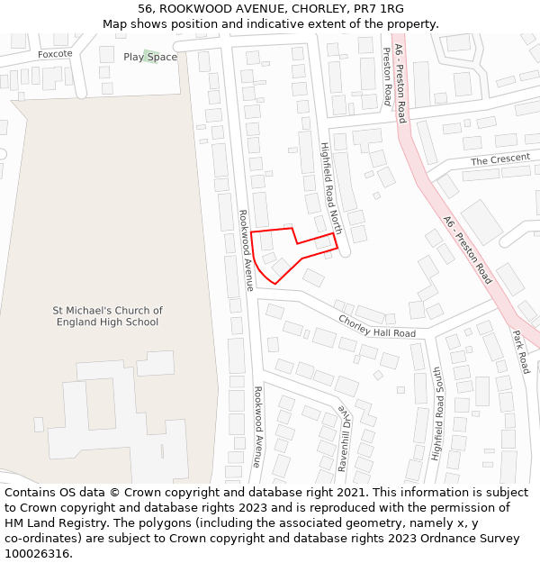 56, ROOKWOOD AVENUE, CHORLEY, PR7 1RG: Location map and indicative extent of plot