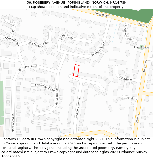 56, ROSEBERY AVENUE, PORINGLAND, NORWICH, NR14 7SN: Location map and indicative extent of plot