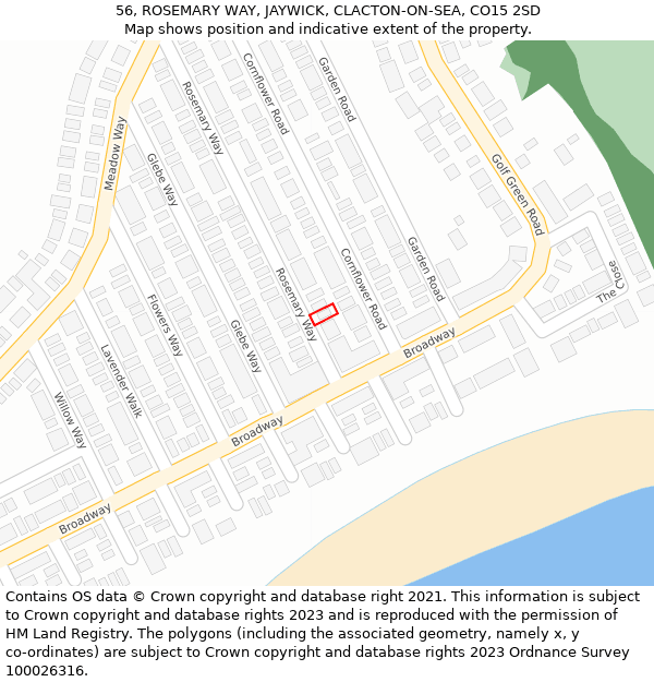 56, ROSEMARY WAY, JAYWICK, CLACTON-ON-SEA, CO15 2SD: Location map and indicative extent of plot