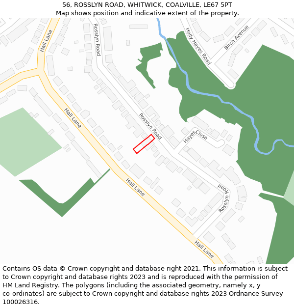 56, ROSSLYN ROAD, WHITWICK, COALVILLE, LE67 5PT: Location map and indicative extent of plot