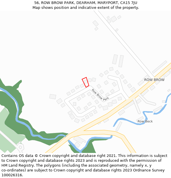 56, ROW BROW PARK, DEARHAM, MARYPORT, CA15 7JU: Location map and indicative extent of plot