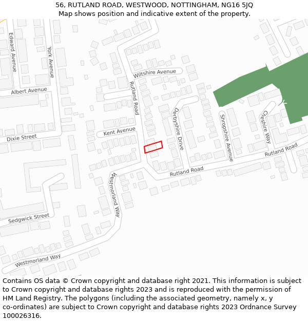 56, RUTLAND ROAD, WESTWOOD, NOTTINGHAM, NG16 5JQ: Location map and indicative extent of plot