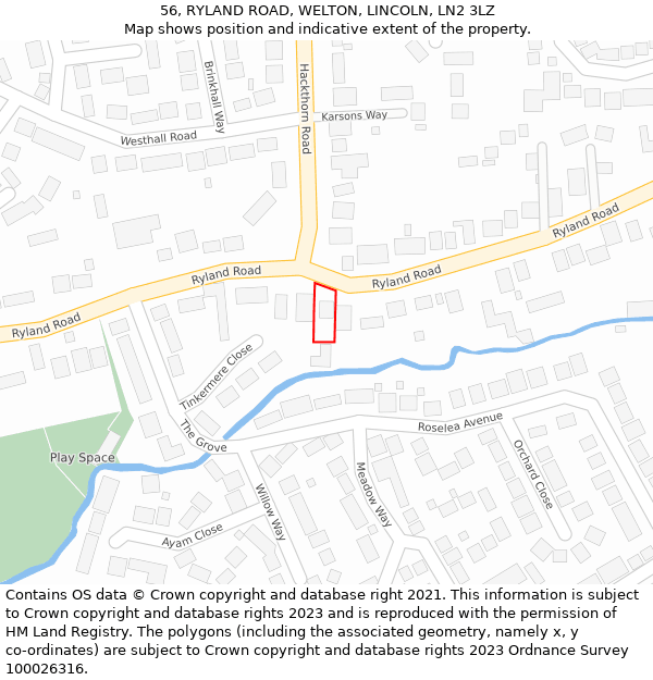 56, RYLAND ROAD, WELTON, LINCOLN, LN2 3LZ: Location map and indicative extent of plot