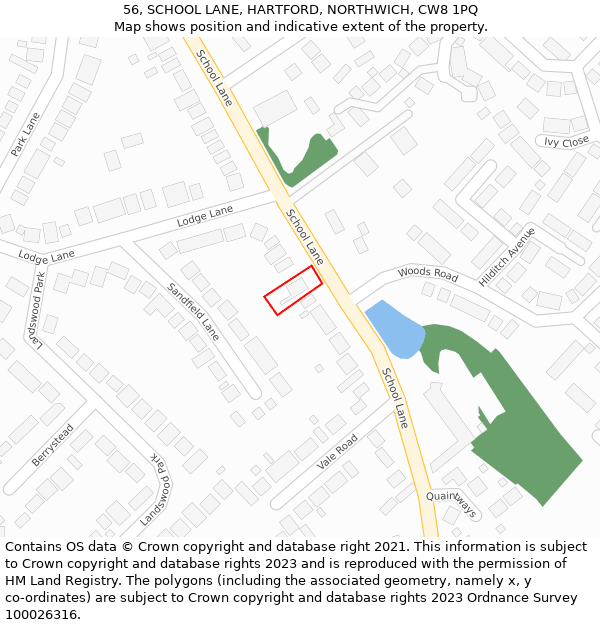 56, SCHOOL LANE, HARTFORD, NORTHWICH, CW8 1PQ: Location map and indicative extent of plot