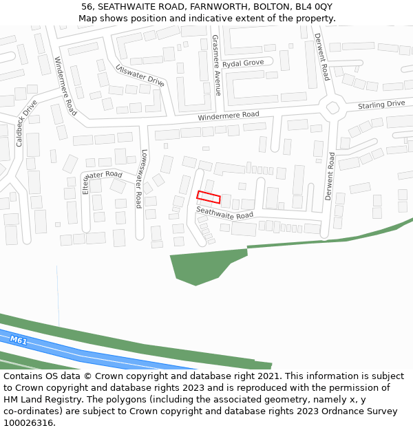 56, SEATHWAITE ROAD, FARNWORTH, BOLTON, BL4 0QY: Location map and indicative extent of plot