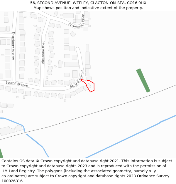 56, SECOND AVENUE, WEELEY, CLACTON-ON-SEA, CO16 9HX: Location map and indicative extent of plot