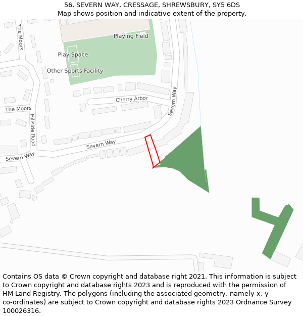 56, SEVERN WAY, CRESSAGE, SHREWSBURY, SY5 6DS: Location map and indicative extent of plot