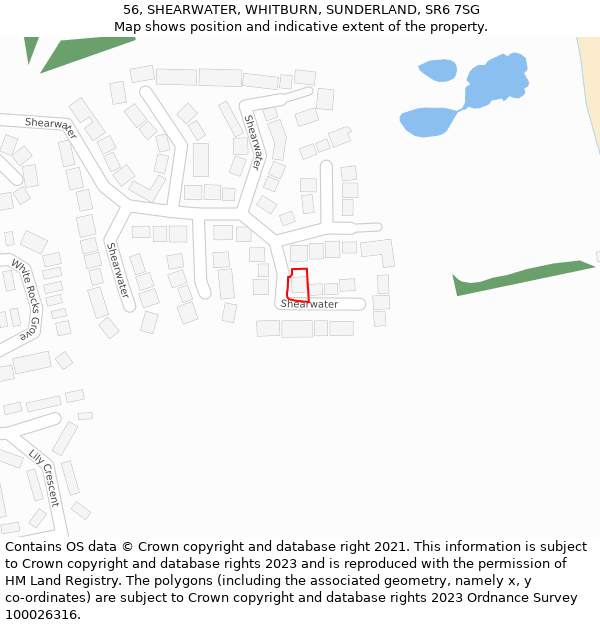56, SHEARWATER, WHITBURN, SUNDERLAND, SR6 7SG: Location map and indicative extent of plot