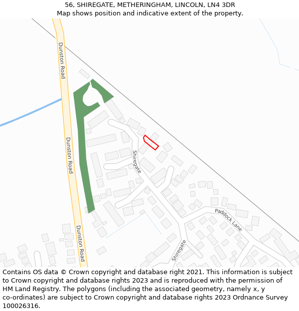 56, SHIREGATE, METHERINGHAM, LINCOLN, LN4 3DR: Location map and indicative extent of plot