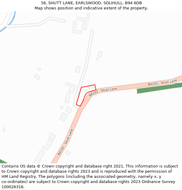 56, SHUTT LANE, EARLSWOOD, SOLIHULL, B94 6DB: Location map and indicative extent of plot