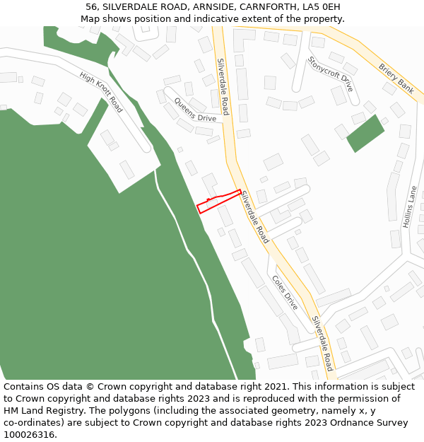 56, SILVERDALE ROAD, ARNSIDE, CARNFORTH, LA5 0EH: Location map and indicative extent of plot