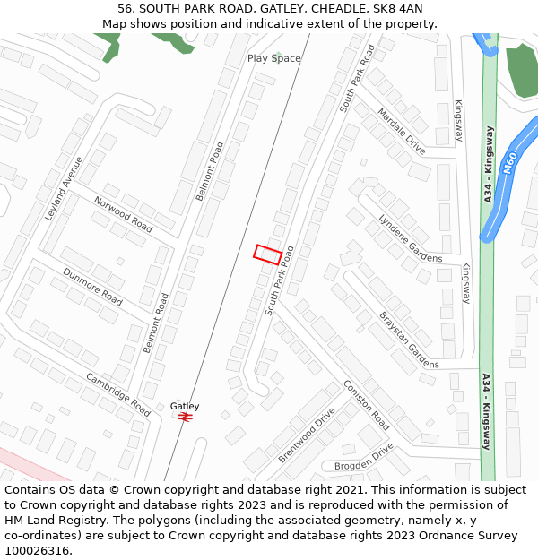 56, SOUTH PARK ROAD, GATLEY, CHEADLE, SK8 4AN: Location map and indicative extent of plot