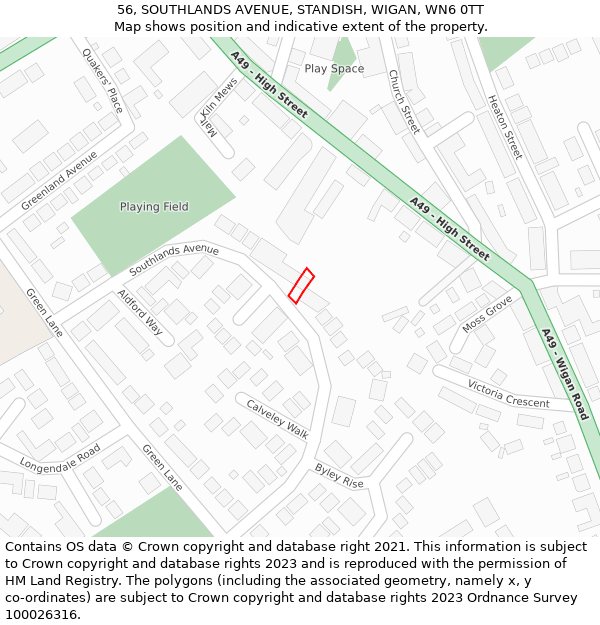 56, SOUTHLANDS AVENUE, STANDISH, WIGAN, WN6 0TT: Location map and indicative extent of plot