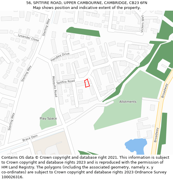 56, SPITFIRE ROAD, UPPER CAMBOURNE, CAMBRIDGE, CB23 6FN: Location map and indicative extent of plot