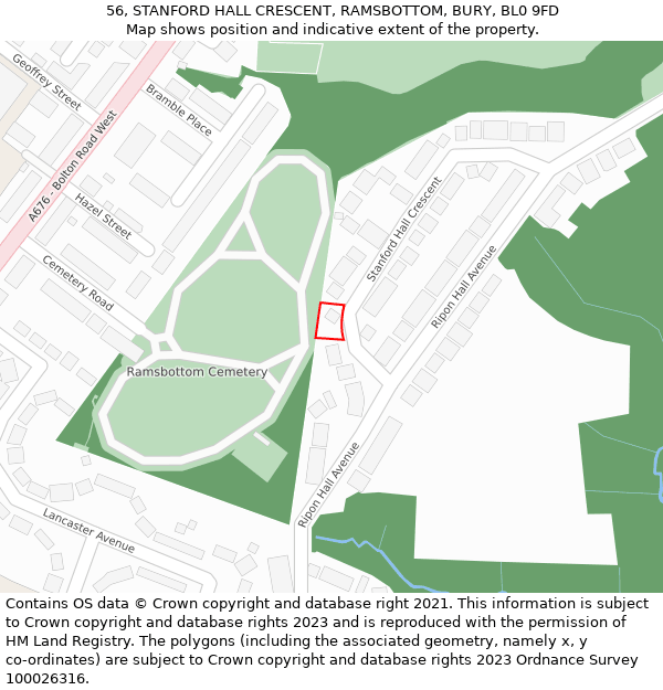 56, STANFORD HALL CRESCENT, RAMSBOTTOM, BURY, BL0 9FD: Location map and indicative extent of plot