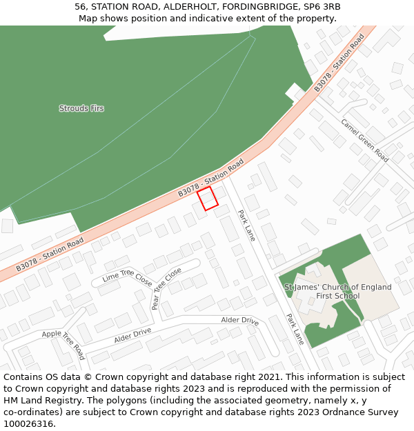 56, STATION ROAD, ALDERHOLT, FORDINGBRIDGE, SP6 3RB: Location map and indicative extent of plot