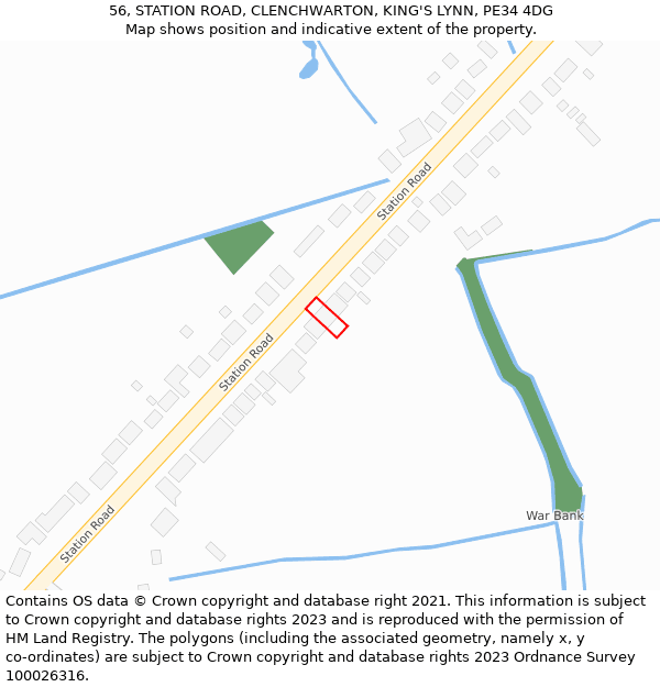 56, STATION ROAD, CLENCHWARTON, KING'S LYNN, PE34 4DG: Location map and indicative extent of plot