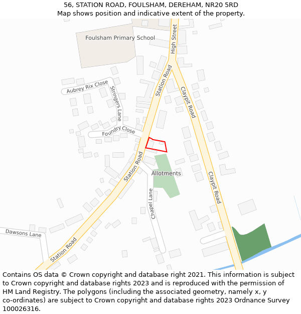 56, STATION ROAD, FOULSHAM, DEREHAM, NR20 5RD: Location map and indicative extent of plot