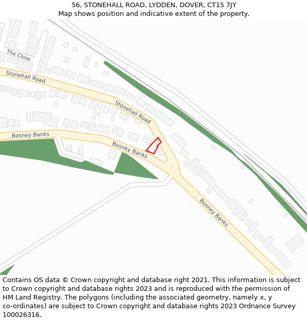 56, STONEHALL ROAD, LYDDEN, DOVER, CT15 7JY: Location map and indicative extent of plot