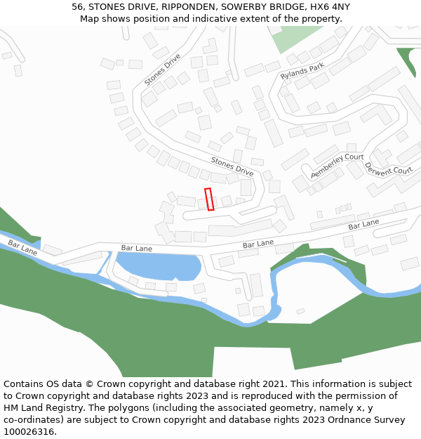 56, STONES DRIVE, RIPPONDEN, SOWERBY BRIDGE, HX6 4NY: Location map and indicative extent of plot