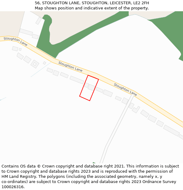 56, STOUGHTON LANE, STOUGHTON, LEICESTER, LE2 2FH: Location map and indicative extent of plot