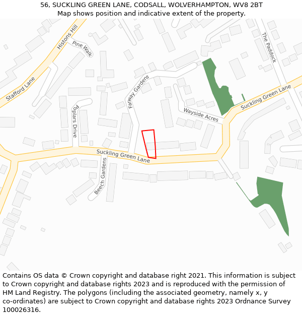 56, SUCKLING GREEN LANE, CODSALL, WOLVERHAMPTON, WV8 2BT: Location map and indicative extent of plot