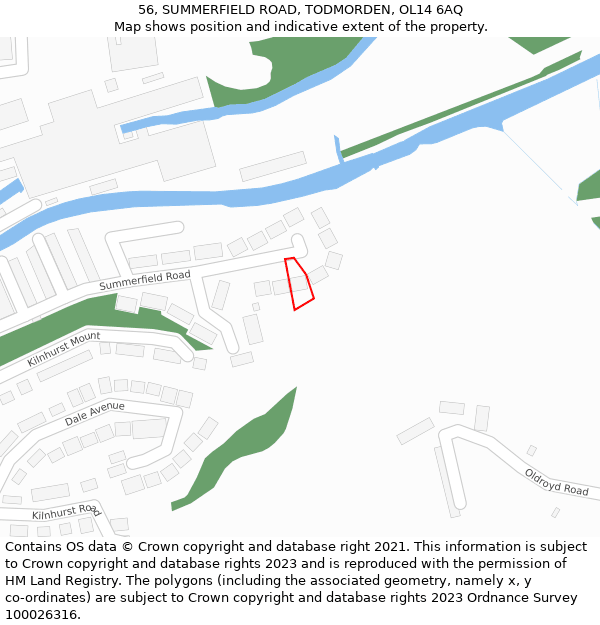 56, SUMMERFIELD ROAD, TODMORDEN, OL14 6AQ: Location map and indicative extent of plot