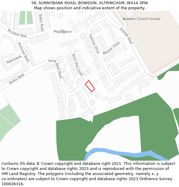 56, SUNNYBANK ROAD, BOWDON, ALTRINCHAM, WA14 3PW: Location map and indicative extent of plot