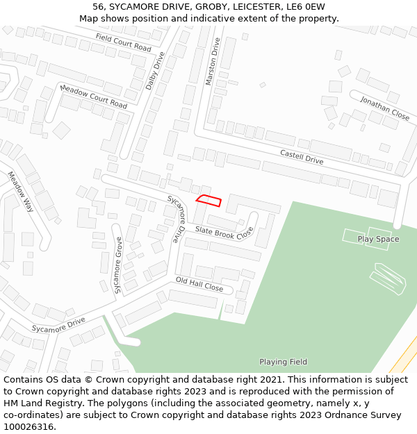 56, SYCAMORE DRIVE, GROBY, LEICESTER, LE6 0EW: Location map and indicative extent of plot