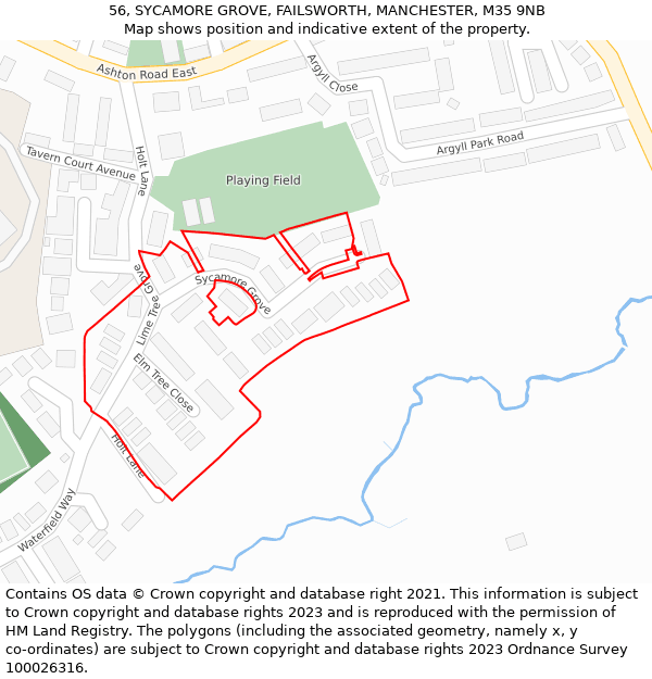 56, SYCAMORE GROVE, FAILSWORTH, MANCHESTER, M35 9NB: Location map and indicative extent of plot