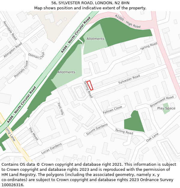 56, SYLVESTER ROAD, LONDON, N2 8HN: Location map and indicative extent of plot