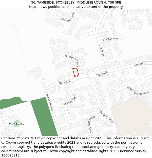 56, TAMESIDE, STOKESLEY, MIDDLESBROUGH, TS9 5PE: Location map and indicative extent of plot