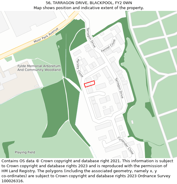 56, TARRAGON DRIVE, BLACKPOOL, FY2 0WN: Location map and indicative extent of plot