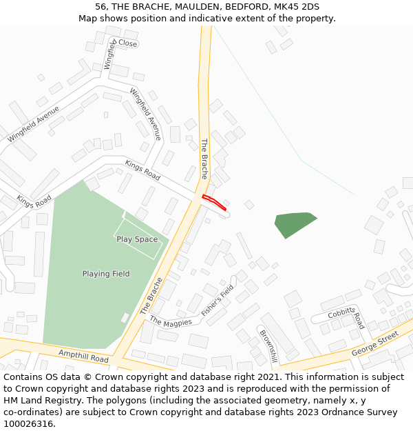 56, THE BRACHE, MAULDEN, BEDFORD, MK45 2DS: Location map and indicative extent of plot