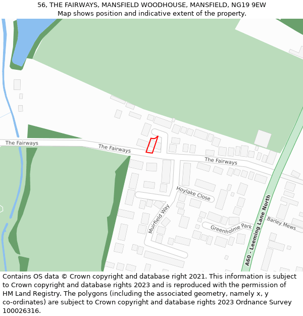 56, THE FAIRWAYS, MANSFIELD WOODHOUSE, MANSFIELD, NG19 9EW: Location map and indicative extent of plot