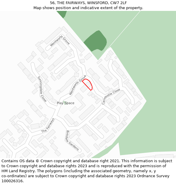 56, THE FAIRWAYS, WINSFORD, CW7 2LF: Location map and indicative extent of plot