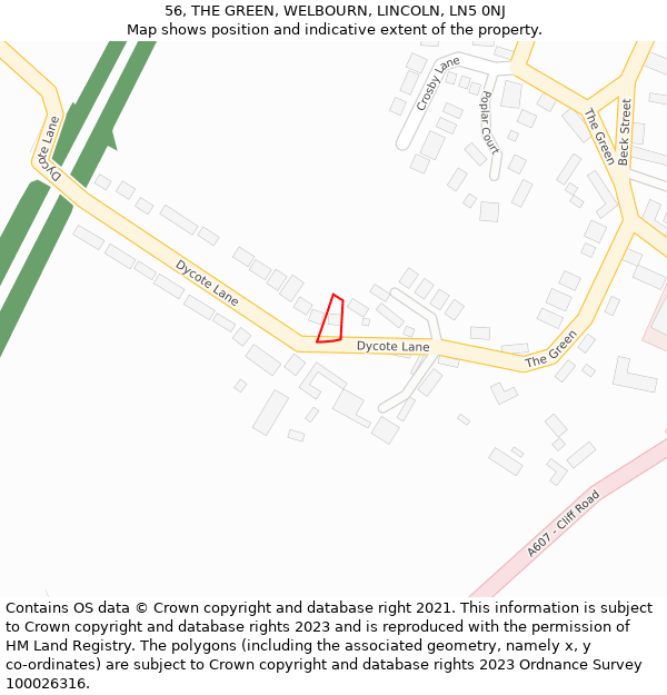 56, THE GREEN, WELBOURN, LINCOLN, LN5 0NJ: Location map and indicative extent of plot