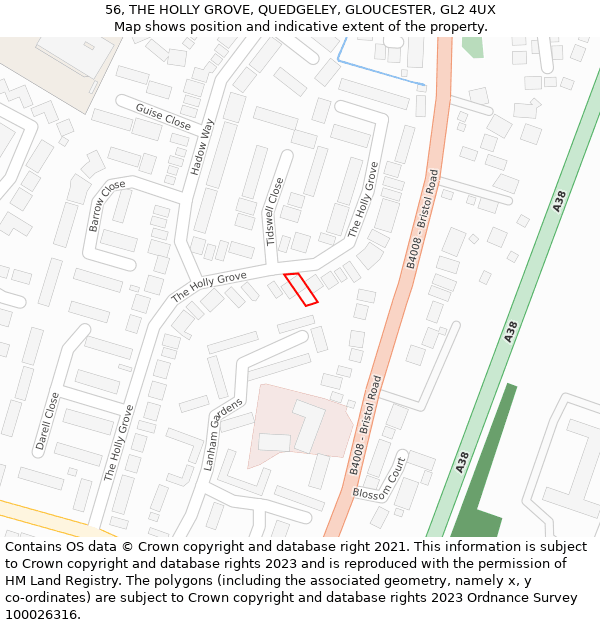 56, THE HOLLY GROVE, QUEDGELEY, GLOUCESTER, GL2 4UX: Location map and indicative extent of plot