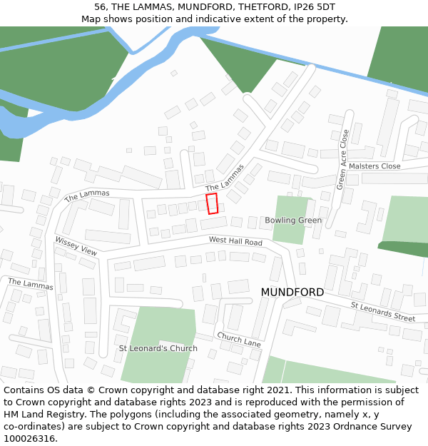 56, THE LAMMAS, MUNDFORD, THETFORD, IP26 5DT: Location map and indicative extent of plot