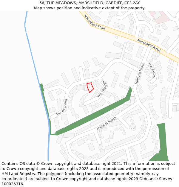 56, THE MEADOWS, MARSHFIELD, CARDIFF, CF3 2AY: Location map and indicative extent of plot