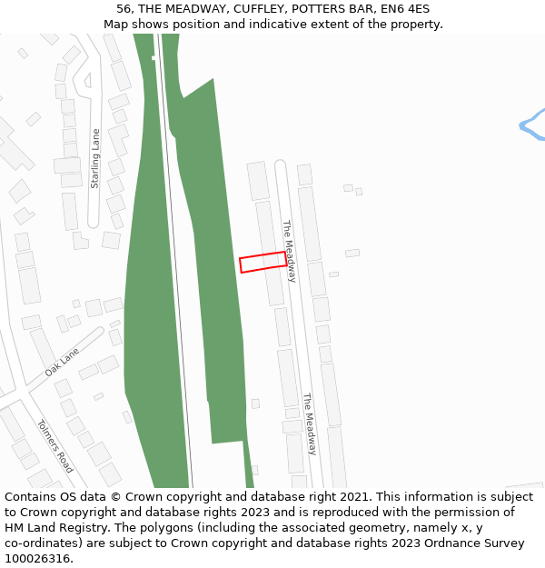 56, THE MEADWAY, CUFFLEY, POTTERS BAR, EN6 4ES: Location map and indicative extent of plot